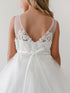Girls Pearl Blossom Illusion-Neckline Flower Girl Dress with V-Back, Sizes 4-14